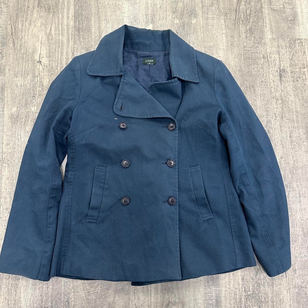 J.Crew Midnight Navy Turqoise Double Breasted Blue Classic Peacoat Size Womens M - Picture 1 of 5